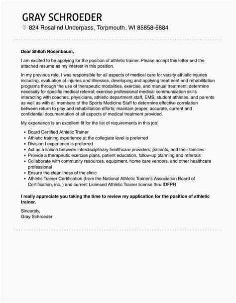 Athletic Trainer Cover Letter | Velvet Jobs