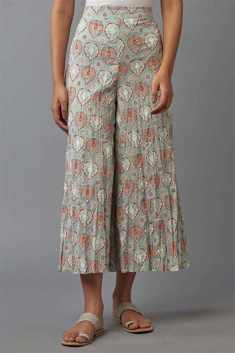Buy Green Floral Printed Flared Pants Online for Woman | WforWoman