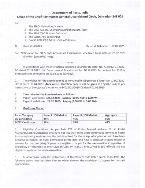 Download Notification of PO & RMS Accountant Exam 2025 Uttarakhand Circle