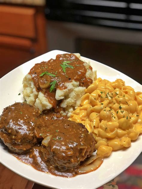 Hamburger Steaks with Onion Gravy and Comforting Sides