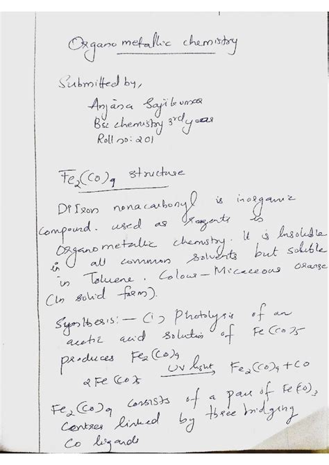 Fe2(CO)9 Hybridization and Structure in Organometallic Chemistry - Studocu