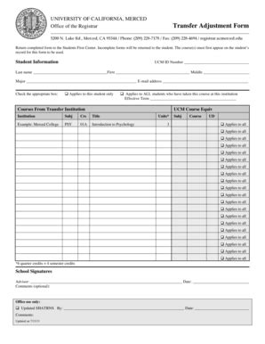 Fillable Online registrar ucmerced Transfer Adjustment Form - Office of ...
