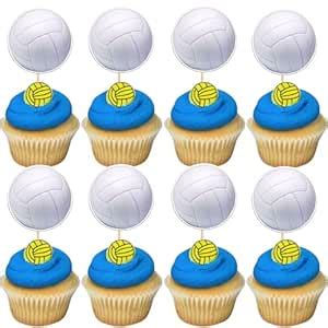 24 PCS Volleyball Cupcake Toppers Sports Ball Cupcake Picks Volleyball ...