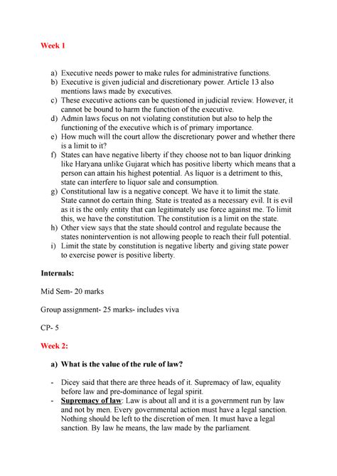 Admin Law - Week 1 a) Executive needs power to make rules for ...