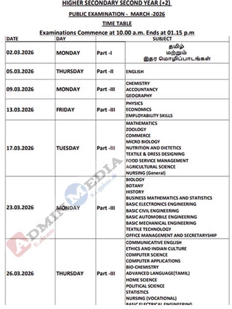 10 மற்றும் 12ஆம் வகுப்பு பொதுத்தேர்வு அட்டவணை பார்க்க Tamil Nadu Public ...
