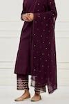 Buy Purple Chanderi Embroidered Chita Mandarin Collar Kurta Pant Set ...