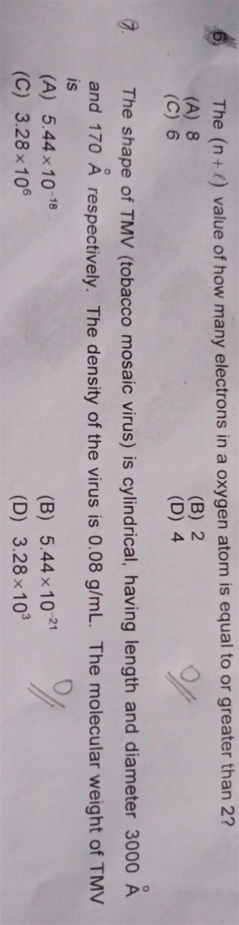 The (n+ℓ) value of how many electrons in a oxygen atom is equal to or gre..