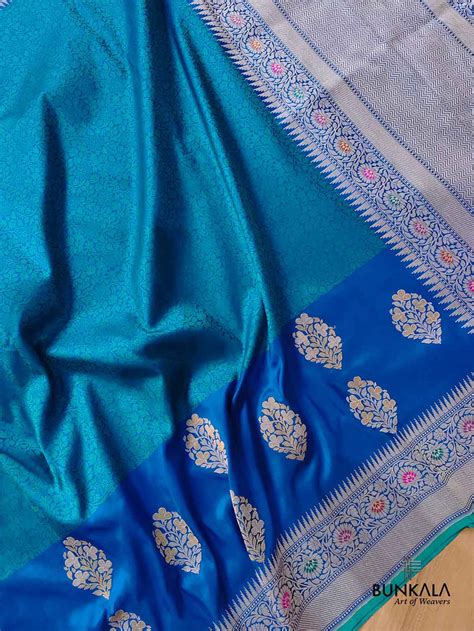 Blue Pure Katan Silk Tanchui Handloom Meenakari Banarasi Saree – BUNKALA