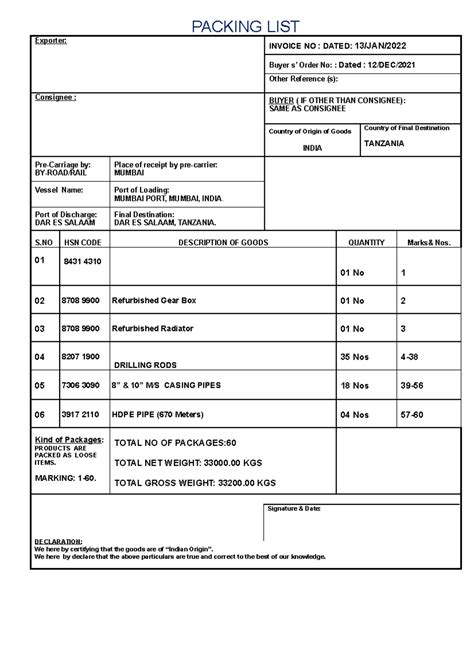 Packing LIST-001 - TTTTTTTTT - PACKING LIST Exporter: INVOICE NO ...