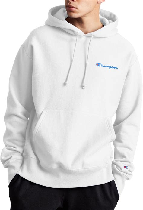 Champion Fleece Life Reverse Weave Script Logo Pullover Hoodie in White ...