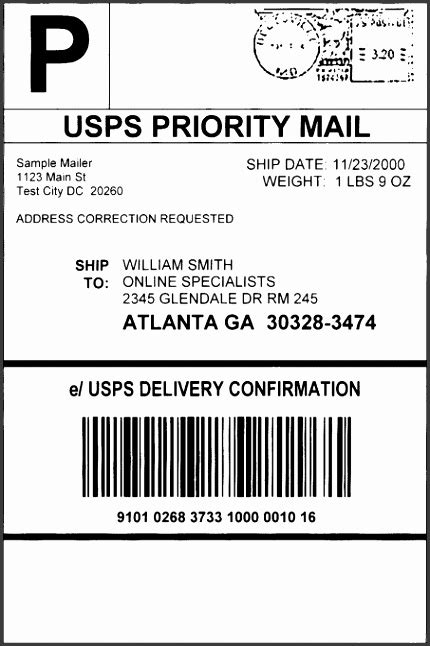 Image result for USPS First Class Label Sample