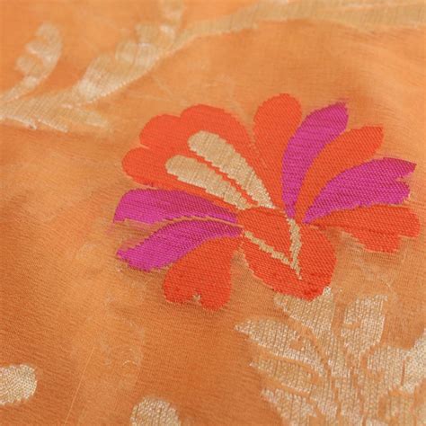 Orange Peach Pure Chiffon Georgette Banarasi Handloom Saree - Tilfi