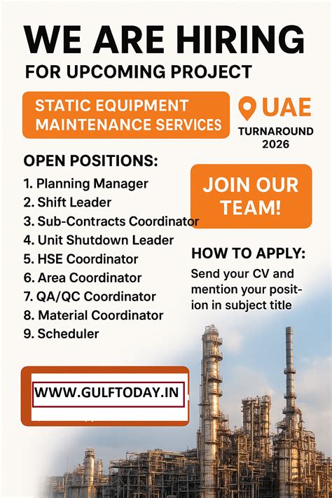 UAE-Turnaround-2026-Static-Equipment-Maintenance-jobs - GULF TODAY JOBS