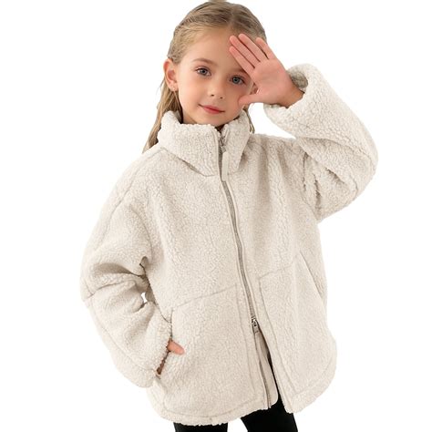Atogsazn Kids Girls Sherpa Jacket Children Two Side Zip Fleece Long ...