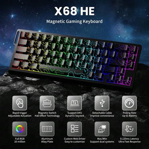 ATTACK SHARK X68 HE 8000Hz Rapid Trigger Keyboard, 0.01mm RT Accuracy ...