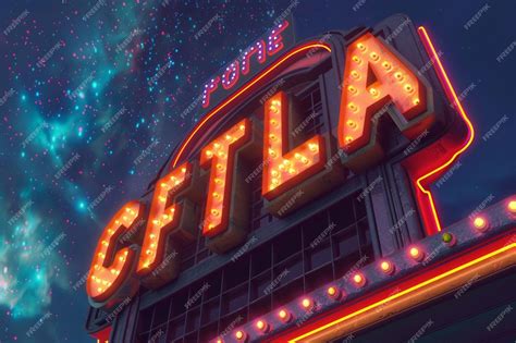 Premium Photo | Retro movie theater sign glowing against the night