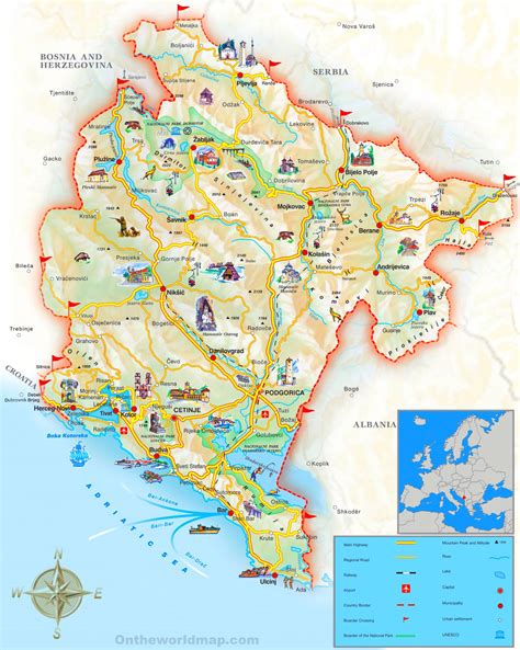Montenegro sightseeing map - Ontheworldmap.com