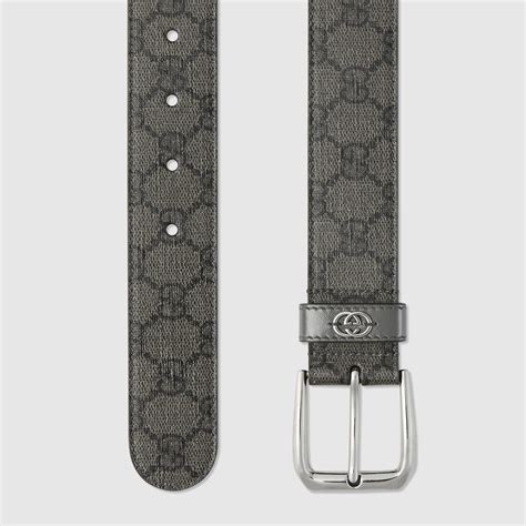 Belt with Interlocking G detail in grey and black Supreme | GUCCI® US