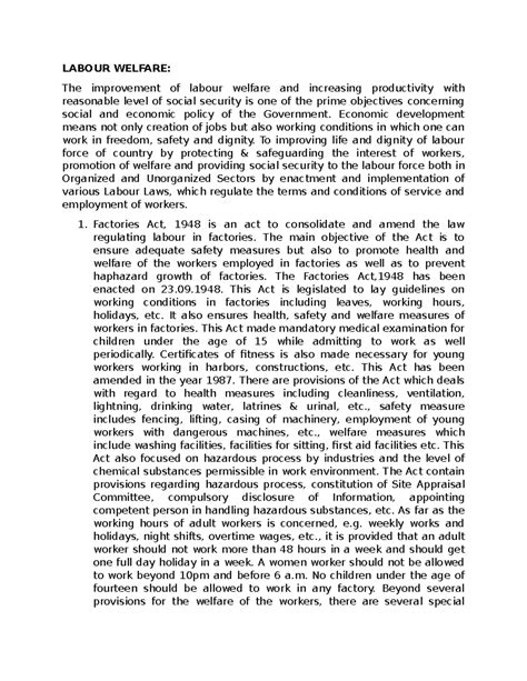 Labour Welfare and relations - LABOUR WELFARE: The improvement of ...