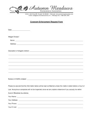 Fillable Online Covenant Enforcement Request Form Fax Email Print ...