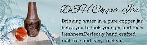 DSH Copper Bedroom Water Bottle with Glass Bed Side Crafe Jar Hammered ...