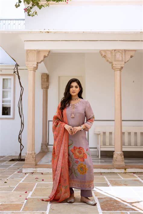 womens Purple Tissue Shimmer Kurta Pant and Dupatta Set – Nehamta