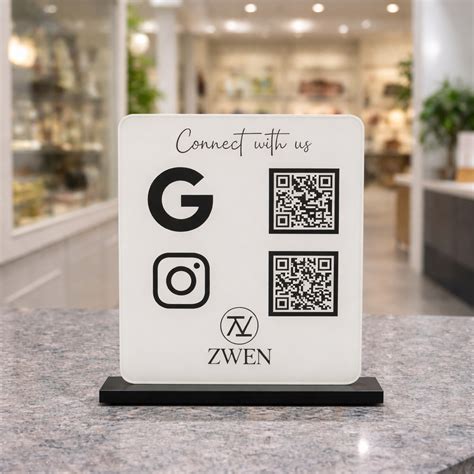 2 QR NFC Enabled Digital Premium White Standee with Black Icons for Sh ...