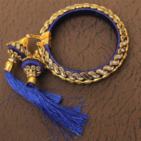 Designer Kundan Silk thread Adjustable Bracelet With Latkan Blue ...