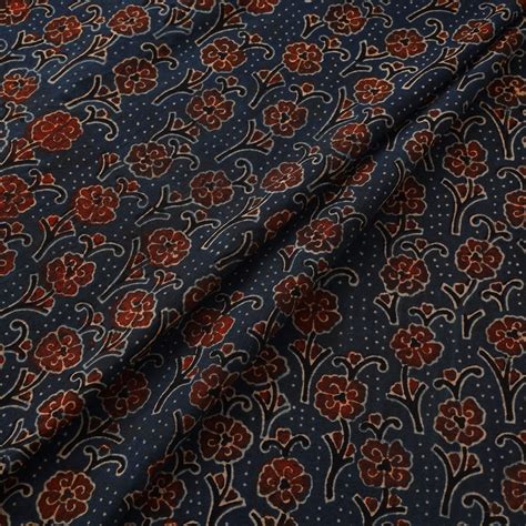 Blue Natural Dyed Hand Block Print Cotton Ajrakh Fabric