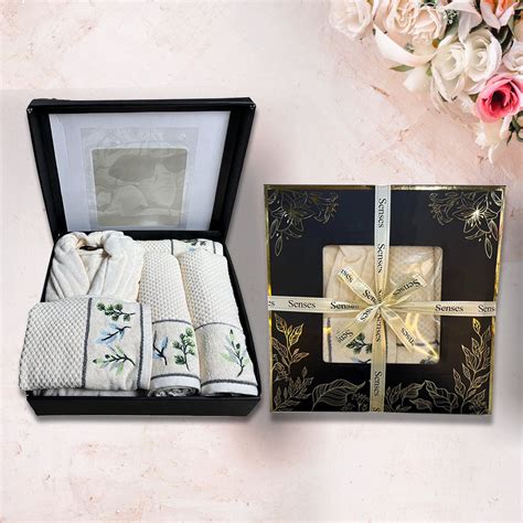 SENSES 5 Pc Blue Bells Embroidery Wedding Gift Set | Luxury Bathrobe ...