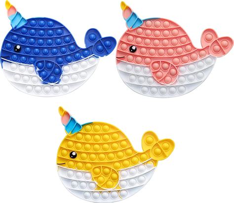 Buy Pack of 3 Bubble Fidget Narwhal Pop Fidget Popper Toy Push Popping ...