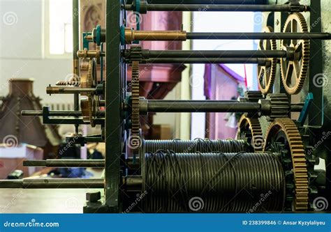 Church Clockwork. the Gear Mechanism of a Large Old Tower Clock Stock ...