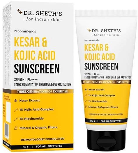 Dr. Sheth's Sunscreen - SPF 50 PA++++ Kesar & Kojic Acid Sunscreen ...