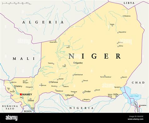Niger Political Map with capital Niamey, national borders, most ...