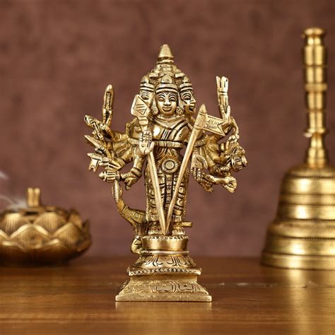 Buy Brass Lord Shanmugar Murugan Kartikeya Standing with Peacock Idol ...