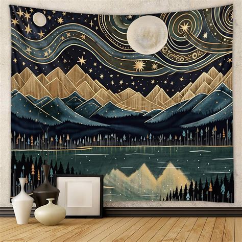 Amazon.com: Tapzen Mountain Forest Tapestry - Boho Landscape Moon Stars ...