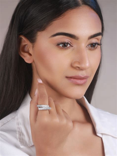 Priyaasi Dual Charm American Diamond Silver-Plated Ring