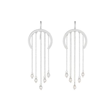 Silver C-Shape Fringe Earrings