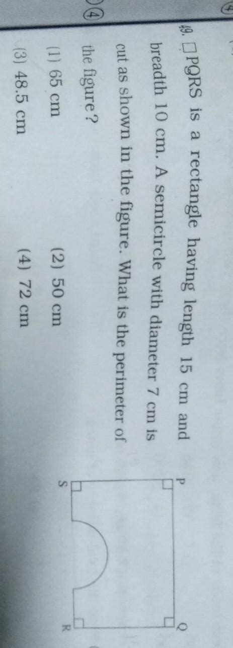 PQRS is a rectangle having length 15 cm andbreadth 10 cm. A semicircle ...