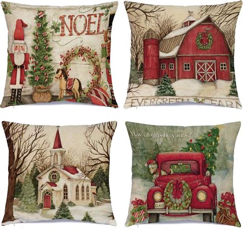 Merry Christmas Throw Pillow Cover 18 x 18 Inches Set of 4 - Christmas ...