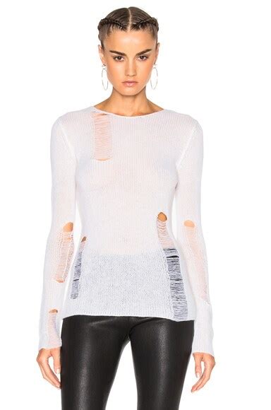 R13 Lightweight Shredded Sweater in Creme | FWRD