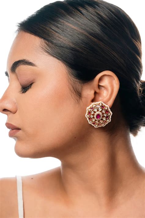 Kundan Magenta Stud Earring