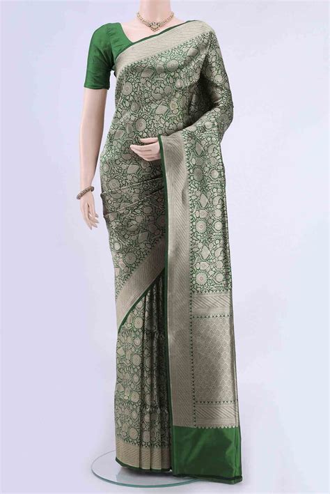 Bottle Green Banarasi Silk Saree – Nalli Silk Sarees Pvt Ltd