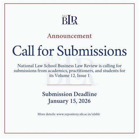 Call for Papers NLS Business Law Review Volume 12 Issue 1| Deadline 15 ...