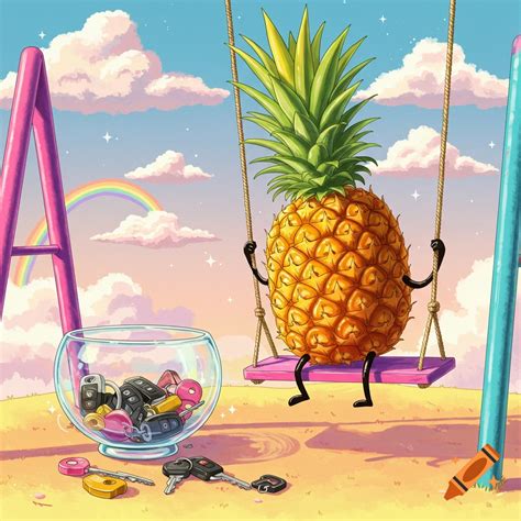 Upside down pineapple on a swing with car keys on Craiyon