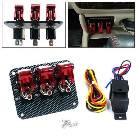 Buy Racing Car ignition 3 Way Carbon Fiber Toggle Switch Panel Red LED ...
