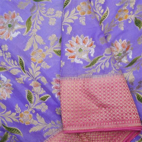 Pink & Purple Pure Georgette Handloom Banarasi Jaal Marigold Saree ...