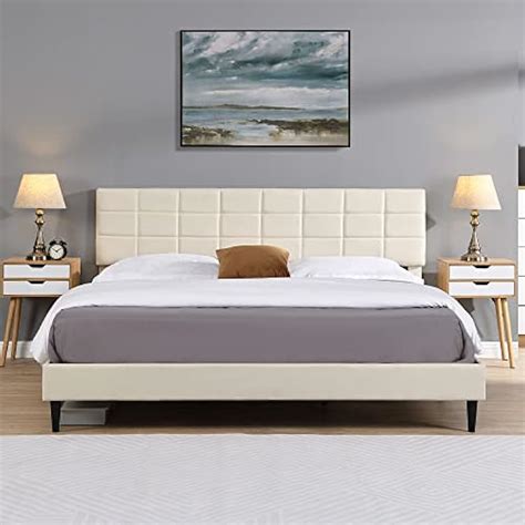 AnwickNomo Modern Beige King Bed Frame,Upholstered Platform Bed India ...