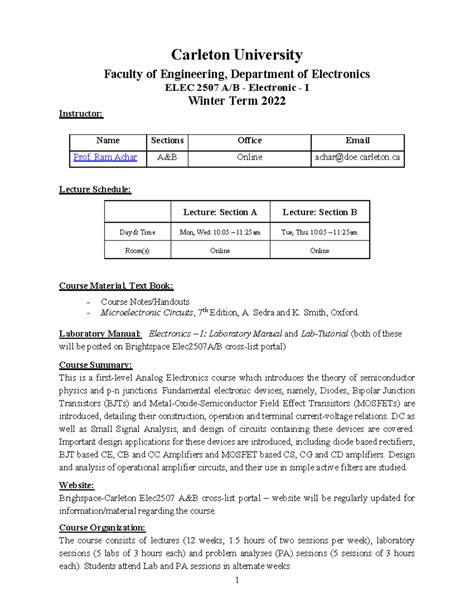 Course Outline ELEC2507 2022 - Carleton University Faculty of ...