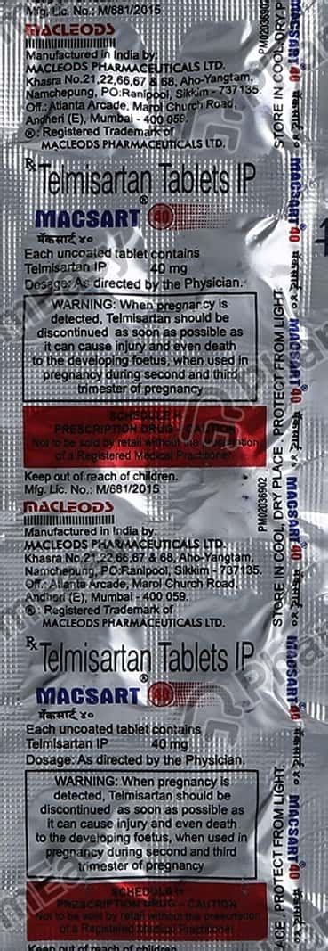 Macsart 40 MG Tablet (10): Uses, Side Effects, Price & Dosage | PharmEasy